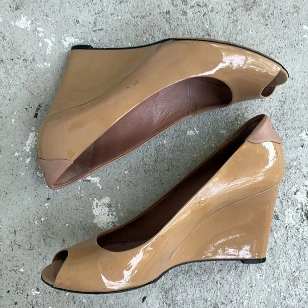 Gucci, patent leather wedge peep toe